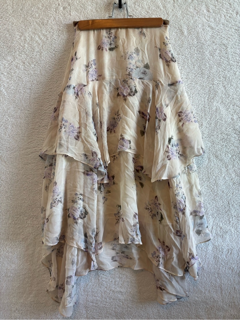 LoveShackFancy Alex Silk Floral Tiered Midi Skirt Size 0